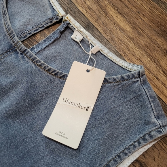 Glamaker Womens Casual Sleeveless Denim Sky Blue Overall Jumpsuit Romper Size L - Picture 3 of 8